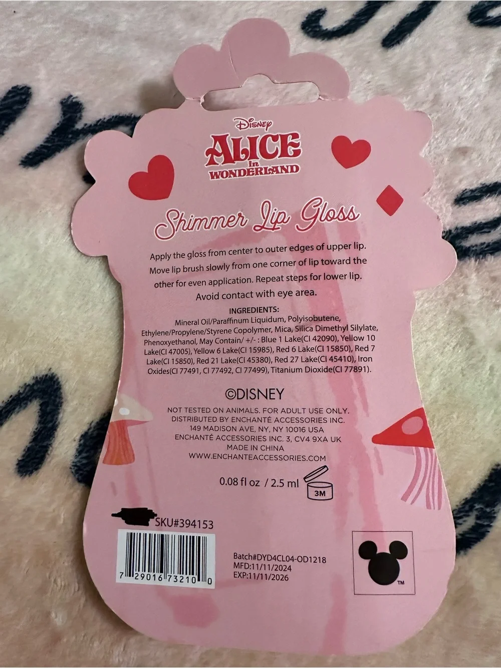 Disney Alice in Wonderland Shimmer Lip Gloss - Pink & Gold Accents